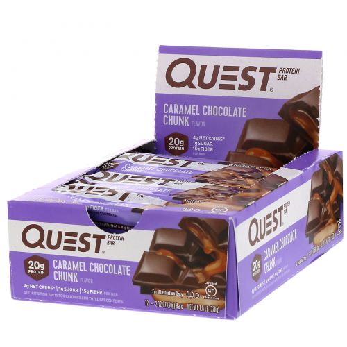 Quest Nutrition, Протеиновый батончик, шоколад с карамелью, 12 батончиков, 60 г каждый