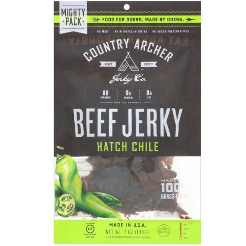 Country Archer Jerky, Beef Jerky, Hatch Chile, 7 oz (198 g)