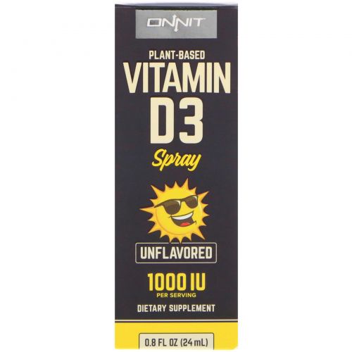 Onnit, Vitamin D3 Spray, Unflavored, 1000 IU, 0.8 fl oz (24 ml)