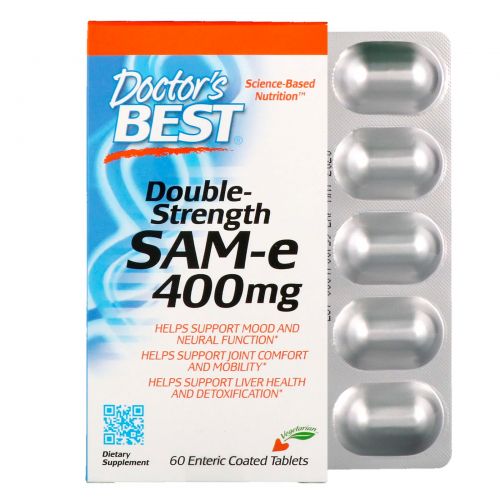 Doctor's Best, SAM-e (S-Adenosyl-L-Methionine)400 двойного действия, 60 таблеток покрытых оболочкой