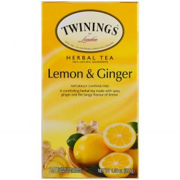 Twinings, Herbal Tea, Lemon & Ginger, Caffeine Free, 25 Tea Bags, 1.32 oz (37.5 g)