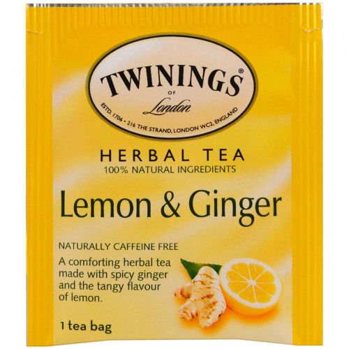 Twinings, Herbal Tea, Lemon & Ginger, Caffeine Free, 25 Tea Bags, 1.32 oz (37.5 g)