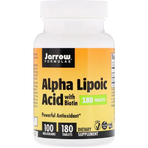 Jarrow Formulas, Альфа-липоевая кислота, с биотином, 100 мг, 180 легко растворяемых таблеток