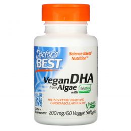 Doctor's Best, Растительная ДГК (Best Vegetarian DHA), из морских водорослей, 200 мг, 60 растительных таблеток