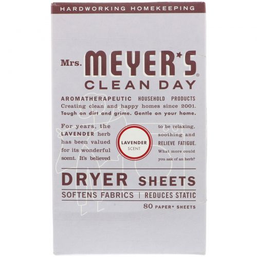 Mrs. Meyers Clean Day, Антистатические салфетки, аромат лаванды, 80 шт.