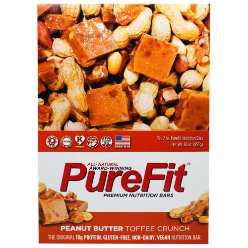 Pure Fit Bars, Premium Nutrition Bars, Хрустящие Ириски с Арахисовым Маслом, 15 батончиков по 2 унции (57 г) каждый