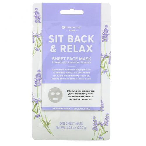 Nu-Pore, Sit Back & Relax Sheet Mask, Lavender, 1 Sheet