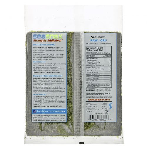 SeaSnax, Raw Seaweed, 10 sheets - 1 oz (28 g)