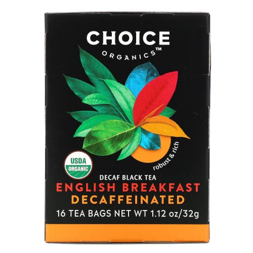 Choice Organic Teas, Органический декофеиновый чай «Английский завтрак», 16 чайных пакетиков, 1,1 унция (32 г)