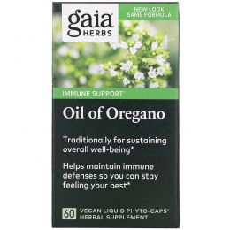 Gaia Herbs, Масло орегано, 60 вегетарианских жидких фито-капсул