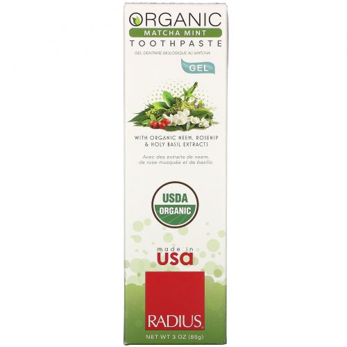 RADIUS, Органическая гелевая зубная паста, мята матча, 3 унции (85 г)