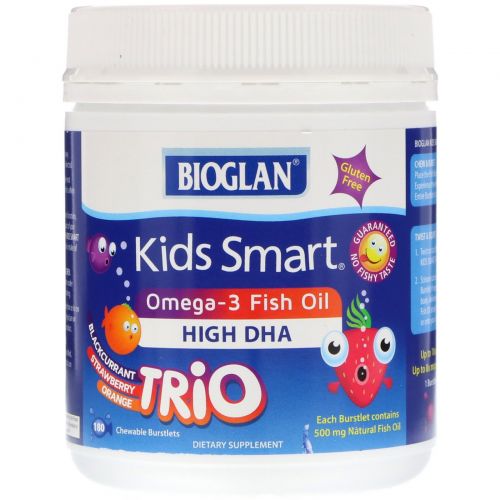 Bioglan, Kids Smart, Omega-3 Fish Oil, Trio Flavor, 180 Chewable Burstlets