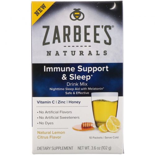 Zarbee's, Naturals, Immune Support & Sleep Drink Mix, Natural Lemon Citrus Flavor , 10 Packets, 3.6 oz (102 g)