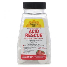 Country Life, Acid Rescue, Calcium Carbonate, Berry Flavor, 1,000 mg, 60 Chewable Tablets