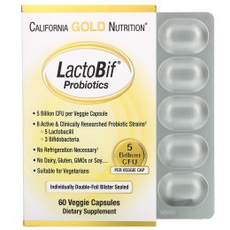 California Gold Nutrition, Пробиотики LactoBif, 5 млрд КОЕ, 60 овощных капсул