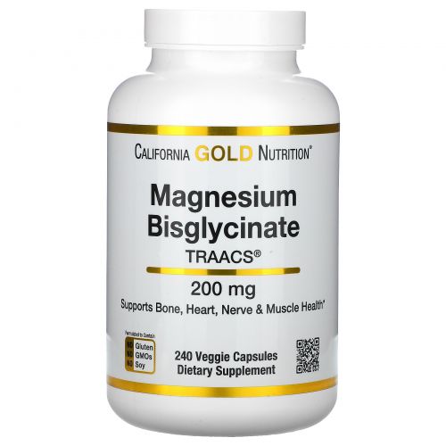 California Gold Nutrition, Magnesium Bisglycinate, 200 mg , 240 Veggie Capsules