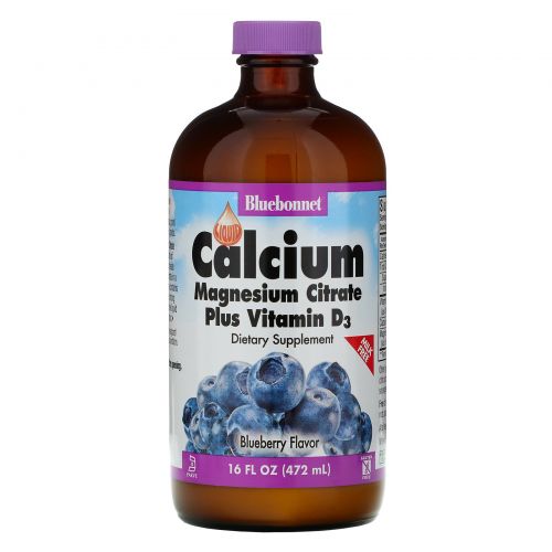 Bluebonnet Nutrition, Жидкий кальций цитрат магния + витамин D3, с Черникой, 16 жидких унций (472 мл)