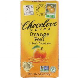 Chocolove, Апельсиновая кожура в черном шоколаде, 3.2 унции (90 г.)