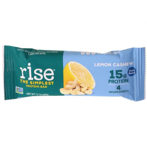 Rise Bar, Протеин + Батончик с лимоном и кешью, 12 шт по 60 г