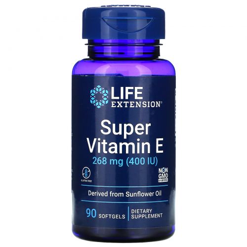 Life Extension, Натуральный витамин E, 400 МЕ, 90 мягких желатиновых капсул