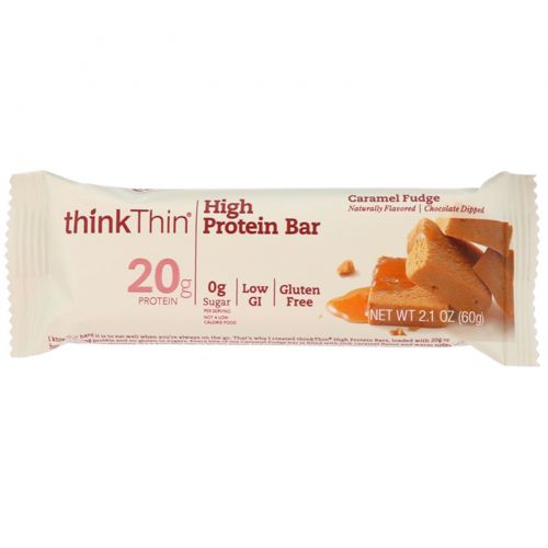 ThinkThin, High Protein Bars, Caramel Fudge, 10 Bars, 2.1 oz (60g) Each