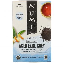 Numi Tea, Органический, выдержанный чай Эрл Грей, 18 пакетиков