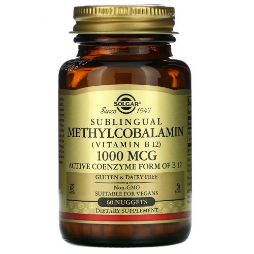 Solgar, Сублингвальный метилкобаламин (Витамин В12), 1000 мкг, 60 капсул