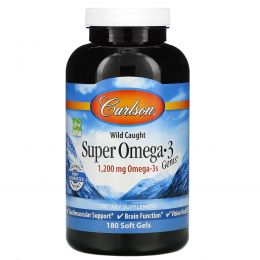 Carlson Labs, Супер Омега-3, 1000 мг, 180 гелевых капсул