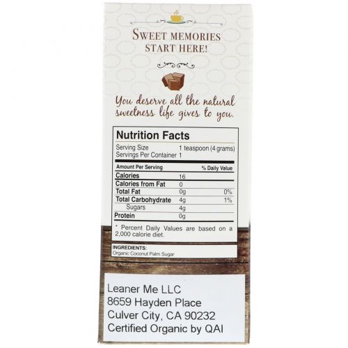 Leaner Creamer, Organic, Coconut Sugar, 20 Individual Packets, 0.14 oz (4 g) Each