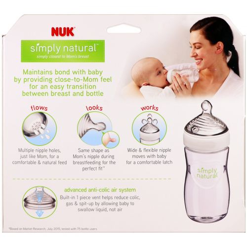 NUK, Simply Natural, бутылочки, от 1 месяца, 3 штуки, 9 унц. (270 мл) каждая