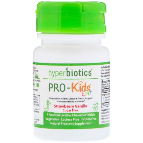 Hyperbiotics, PRO-Kids ENT, Strawberry Vanilla, Sugar Free, 7 Chewable Tablets