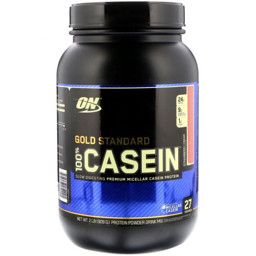 Optimum Nutrition, Gold Standard 100% казеин, клубничные сливки, 909 г (2 фунта)