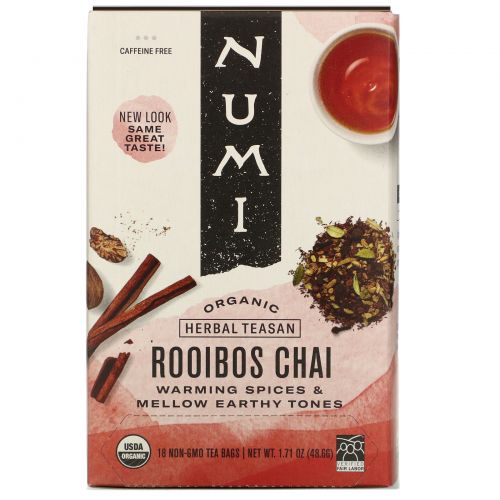 Numi Tea, Organic, Herbal Teasans, Rooibos Chai, 18 Tea Bags, 1.71 oz (48.6 g)