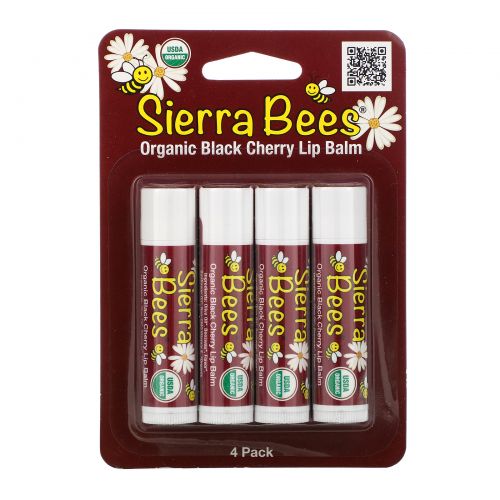 Sierra Bees, Органический бальзам для губ, Черная вишня, 4 штуки, 4,25 г (0,15 унции)