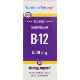 Superior Source, Цианокобаламин B-12, 5,000 мкг, 100 микролингвальных быстрорастворимых таблеток