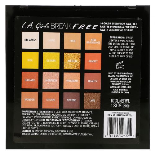 L.A. Girl, Break Free, Eye Shadow Palette, Be You, 1.23 oz (35 g)