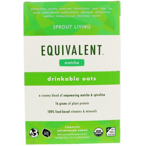 Sprout Living, Equivalent, Питьевые овсяные хлопья, Маття, 8 пакетов, 1,7 унции (48,5 г) каждый