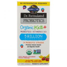 Garden of Life, Dr. Formulated Probiotics Organic Kids+, Probiotics + Vitamins C & D, 5 Billion, Tasty Organic Strawberry Banana, 30 Yummy Chewables