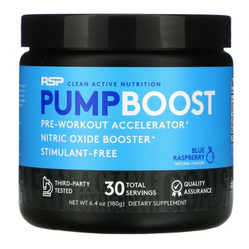 RSP Nutrition, Pump Boost Pre-Workout, Blue Raspberry, 6.4 oz (180 g)