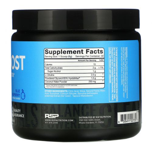 RSP Nutrition, Pump Boost Pre-Workout, Blue Raspberry, 6.4 oz (180 g)