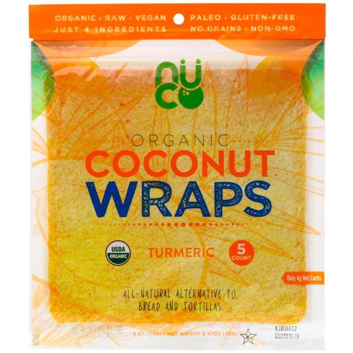 NUCO, Organic Coconut Wraps, Turmeric, 5 Wraps (14 g) Each