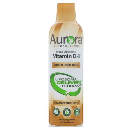 Aurora Nutrascience, Mega-Liposomal Vitamin D3, Organic Fruit Flavor, 9000 IU, 16 fl oz (480 ml)