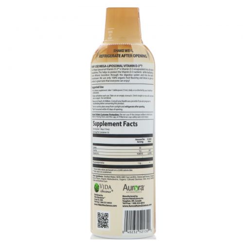Aurora Nutrascience, Mega-Liposomal Vitamin D3, Organic Fruit Flavor, 9000 IU, 16 fl oz (480 ml)