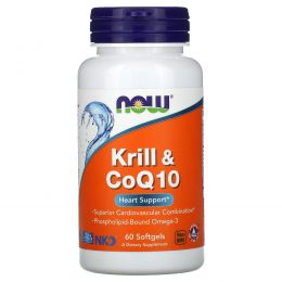 Now Foods, Криль и CoQ10, 60 мягких желатиновых капсул