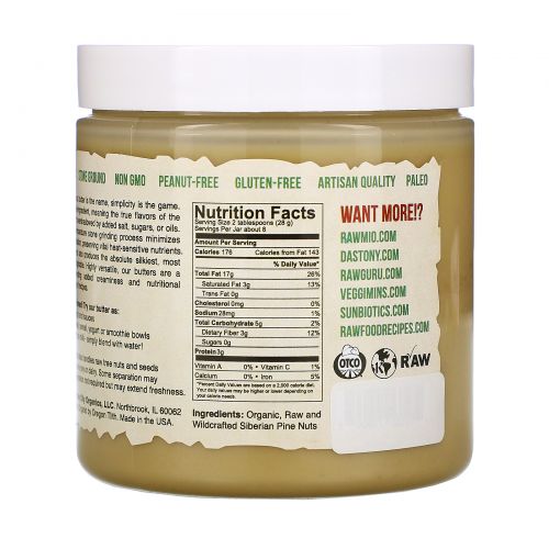 Dastony, Wild Pine Nut Butter, Organic, Raw & Stone Ground, 8 oz (227 g)