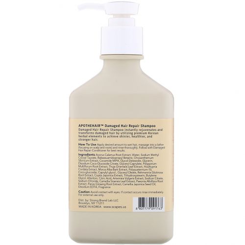 Scapes, Apothehair, Korean Ginseng, Damaged Hair Repair Shampoo, 10.48 fl oz (310 ml)