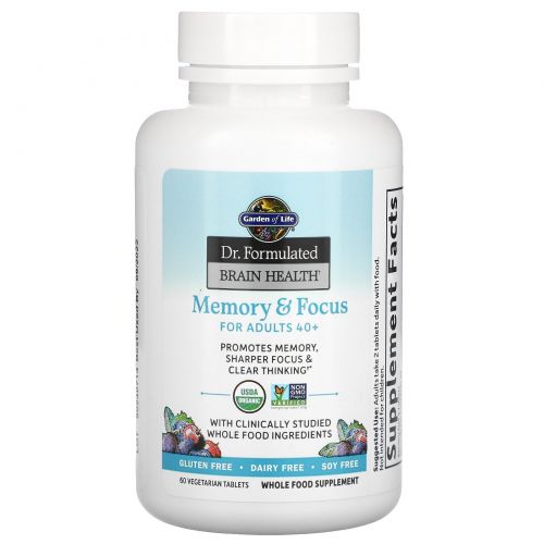 Garden of Life, Dr. Formulated Brain Health, Memory & Focus for Adults 40+, 60 Vegetarian Tablets