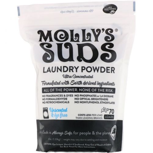 Molly's Suds, Стиральный порошок, суперконцентрированный, без отдушек, 47 унц. (1,33 кг)