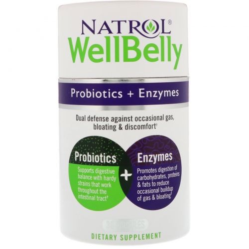 Natrol, WellBelly, Probiotics + Enzymes, 30 Capsules