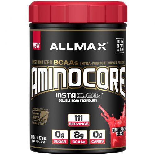 ALLMAX Nutrition, Aminocore, Max Strength BCAAs, 8G BCAAS, 0 Sugar, Gluten Free, Non-GMO, Fruit Punch Blast, 2.6 lbs. (1166 g)